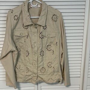 Belle By Kim Gravel Women's Eyelet Embroidered Jacket With Knit Sleeves 2X
